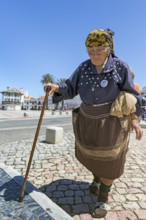 Old fisherman's woman in Nazaré, Leiria district, Portugal, Europe, Nazaré, aerial view, birds-eyes