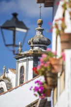 Picturesque facades with primroses and flower pots, picturesque small town Obidos, Ãbidos, district