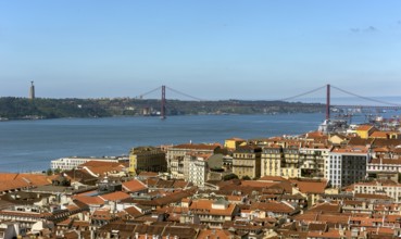 View from the castle Castelo de São Jorge to the old town of Lisbon, Lisbon, Lisbon district,