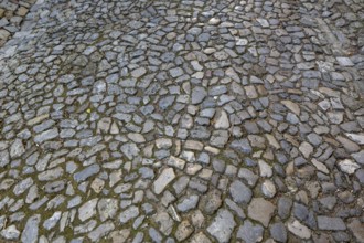 Cobblestones in the alleys of Óbidos, Leiria district, Portugal, Europe, Óbidos, aerial view,