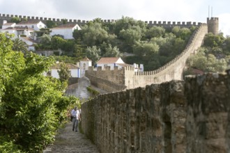 On the medieval city wall, picturesque small town Obidos, Óbidos, Leiria district, Portugal,