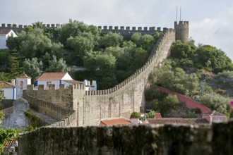 On the medieval city wall, picturesque small town Obidos, Óbidos, Leiria district, Portugal,