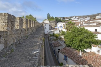 On the medieval city wall, picturesque small town Obidos, Óbidos, Leiria district, Portugal,