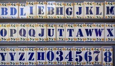 Tiles as bush letters, azulejos, Lisbon, Lisbon district, Portugal, Europe, aerial view, birds-eyes