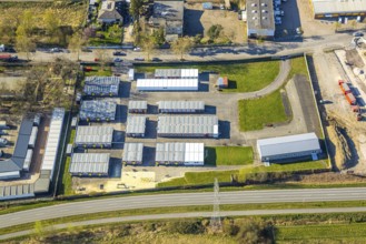 Aerial view, accommodation facility refugee accommodation container village Industriestraße, Selm,