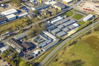 Aerial view, accommodation facility refugee accommodation container village Industriestraße, Selm,