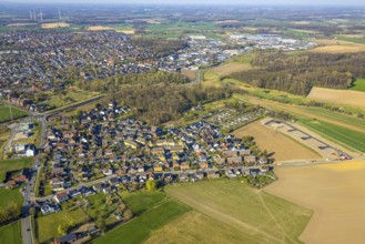 Aerial view, construction site and building area Josef-Lüffe-Park, new residential area, allotment