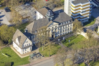 Aerial view, office building and tower block Adenauerplatz, Bork, Selm, Münsterland, North