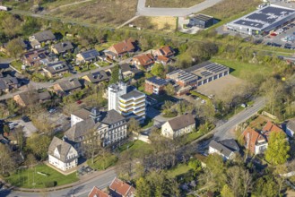 Aerial view, Adenauerplatz office building and tower block, fire brigade fire-fighting unit II