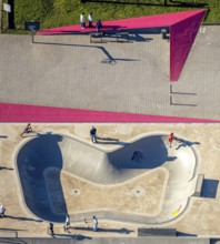 Aerial view, Campusplatz Nord with ground painting and skate park, Selm, Münsterland, North
