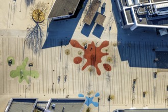 Aerial view, Campusplatz Süd with ground painting and resting places, Selm, Münsterland, North