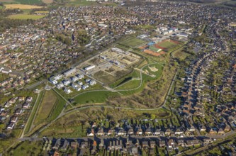 Aerial view, Living at Auenpark, Building area with new housing estate, Selm, Münsterland, North