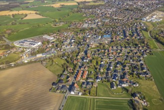 Aerial view, residential area Römerstraße am Auenpark, bycatch, Selm, Münsterland, North