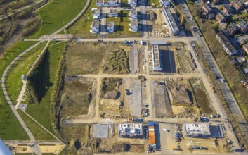Aerial view, Living at Auenpark, Building area with new housing estate, Selm, Münsterland, North