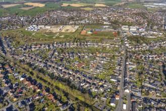 Aerial view, residential area at Grüner Weg am Auenpark, by-catch, Selm, Münsterland, North