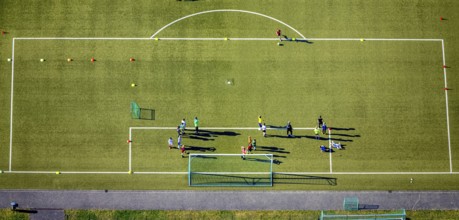 Aerial view, penalty area training match at Sparkassen Arena football stadium, Selm, Münsterland,