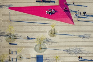 Aerial view, Campusplatz Nord with ground painting and resting places, Selm, Münsterland, North