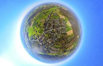 Aerial photo, residential area, view of Cappenberg district, globe, fisheye image, 360 degree