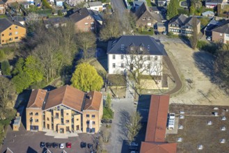 Aerial view, community centre and adult education centre VHS in the town centre, Burg Botzlar