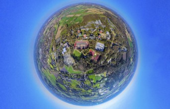 Aerial photo, residential area, local view of Bork district, Westring sports facility, high-rise