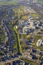 Aerial view, Auenpark with campus, grammar school, sports centre Sparkassen Arena and living at