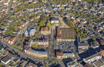 Aerial view, community centre and adult education centre VHS in the town centre, Botzlar Castle