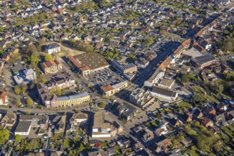 Aerial view, community centre and adult education centre VHS in the town centre, Botzlar Castle