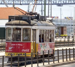 Colourful trams in Lisbon, Lisbon, Lisbon district, Portugal