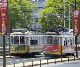 Colourful trams in Lisbon, Lisbon, Lisbon district, Portugal