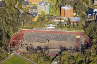 Aerial view, high-rise housing estate Am Kesselhaus and Carl-Sievering-Straße with construction