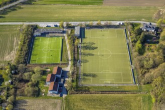 Aerial view, football stadium sports field Am Kohuesholz of Grün-Schwarz Cappenberg, Cappenberg,