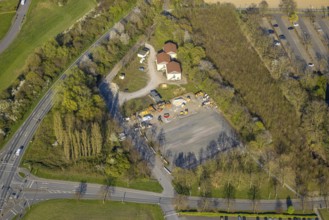 Aerial view, accommodation and construction site, Festplatz Auf dem Südfeld, Bork, Selm,