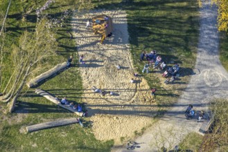 Aerial view, playground in Stephanuspark, Bork, Selm, Münsterland, North Rhine-Westphalia, Germany,