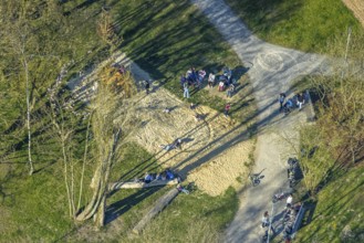 Aerial view, playground in Stephanuspark, Bork, Selm, Münsterland, North Rhine-Westphalia, Germany,