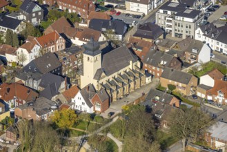 Aerial view, St. Stephanus Catholic Church in the town centre, residential area and town centre of