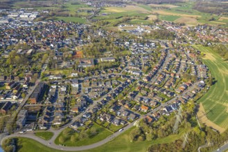 Aerial view, residential area, local view Bork and school Förderzentrum Nord, Selm, Münsterland,