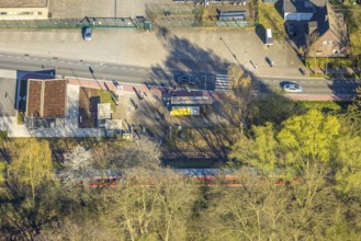 Aerial view, S-Bahn at Bork station with forecourt, Bork, Selm, Münsterland, North