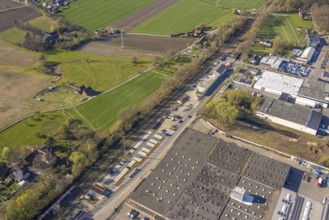 Aerial view, industrial area with construction site at the railway station at Bahnhofstraße, Bork,