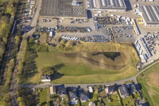 Aerial view, brownfield Nepomukweg in the industrial area at the railway station at Bahnhofstraße,