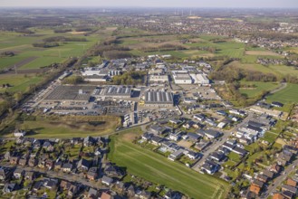 Aerial view, industrial estate Bahnhofstraße, Bork, Selm, Münsterland, North Rhine-Westphalia,