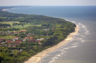 GÄ...ski, lighthouse, sandy beach, blue water, Baltic Sea coast, Województwo zachodniopomorskie,