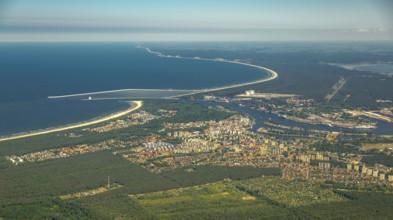 Overview, Baltic Sea coast, Baltic Sea, Poland, ÅšwinoujÅ'cie Swinoujscie, Europe, aerial view,