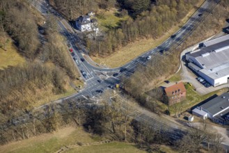Aerial view, intersection of federal road B54 and Im Osterseifen, Olpe town, Olpe, Sauerland, North