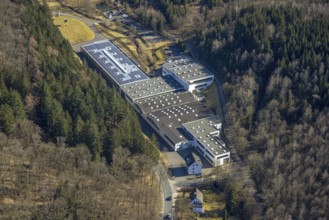 Aerial view, commercial area with Peterseim Metallwerke GmbH, Olpe-Stadt, Olpe, Sauerland, North