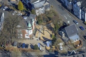 Aerial view, Restaurant Die Villa Olpe wird zum Starnberger Wirtshaus, Olpe town, Olpe, Sauerland,