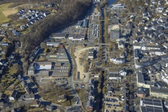 Aerial view, City with town hall, Interkommunaler Gewerbepark Hüppcherhammer GmbH, construction