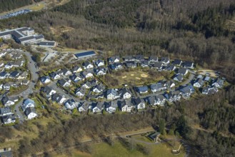 Aerial view, oval single-family house housing estate Manfred-Schöne-Straße, Olpe-Stadt, Olpe,
