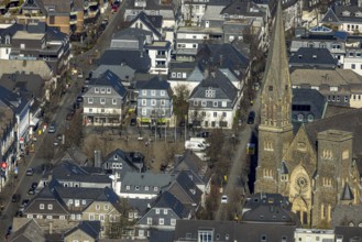 Aerial view, City with market place and St. Martinus catholic church, Olpe city, Olpe, Sauerland,