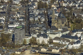 Aerial view, former Olpe railway station, left Olpe town hall, Altes Lyzeum (music school) and