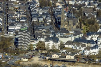 Aerial view, former Olpe railway station, left Olpe town hall, Altes Lyzeum (music school) and